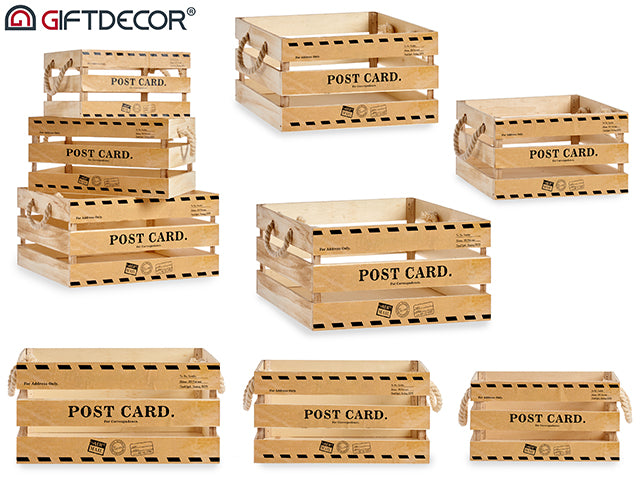 Set 3 Cajas Madera Natural Postal