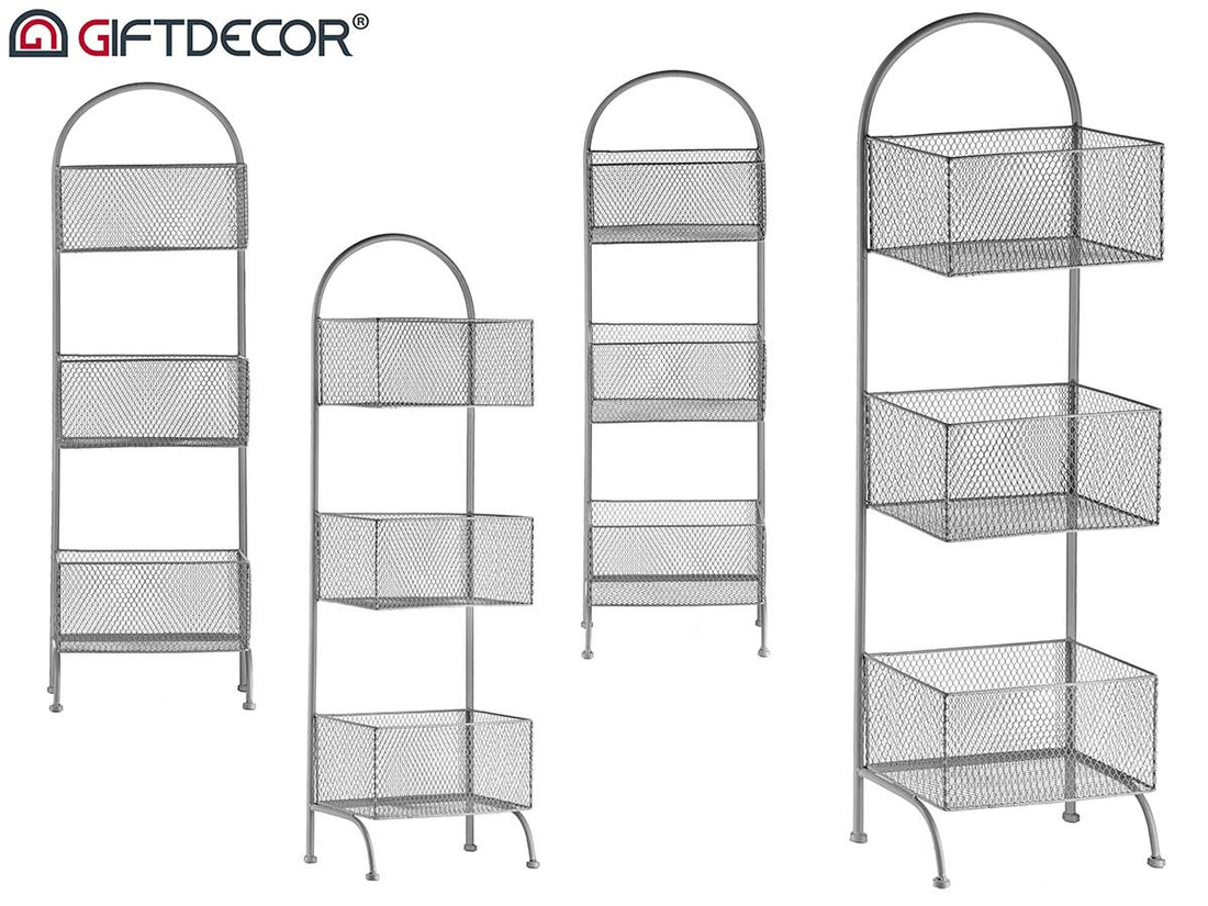 Estante de metal plateado con 3 estantes