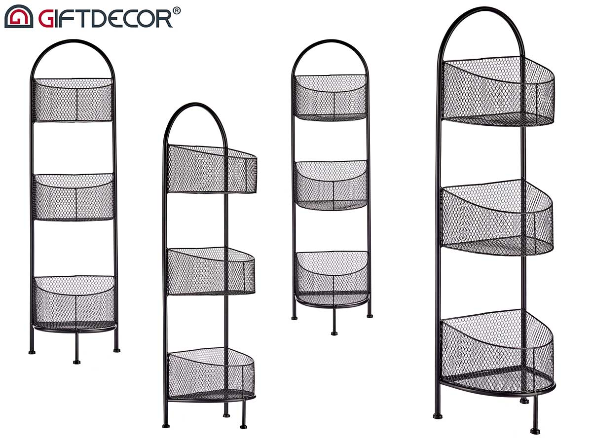 Prateleira de metal oval preta com 3 prateleiras