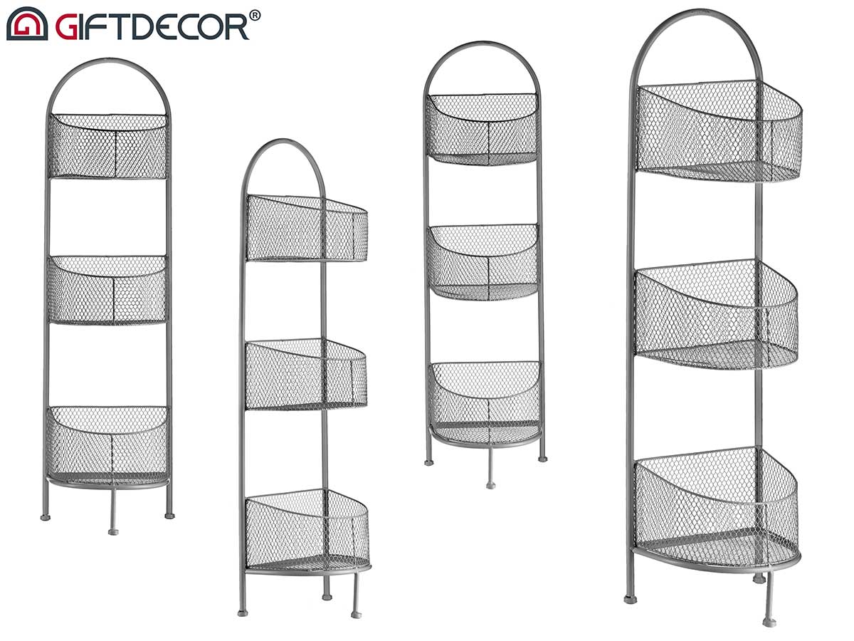 Prateleira de metal oval prata com 3 prateleiras