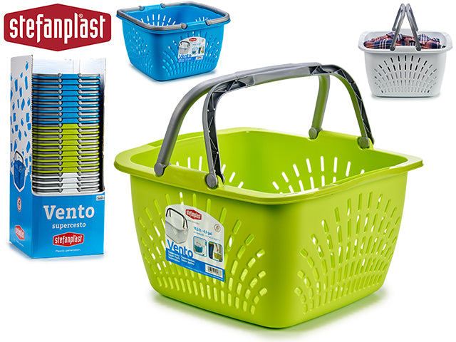 Plastic Squared Basket W/Handles W/Displ