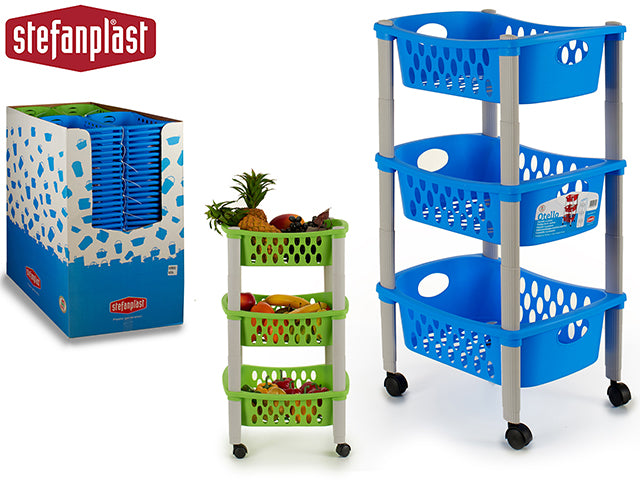 Plastic Trolley 3 Shelves Mix Blue Green