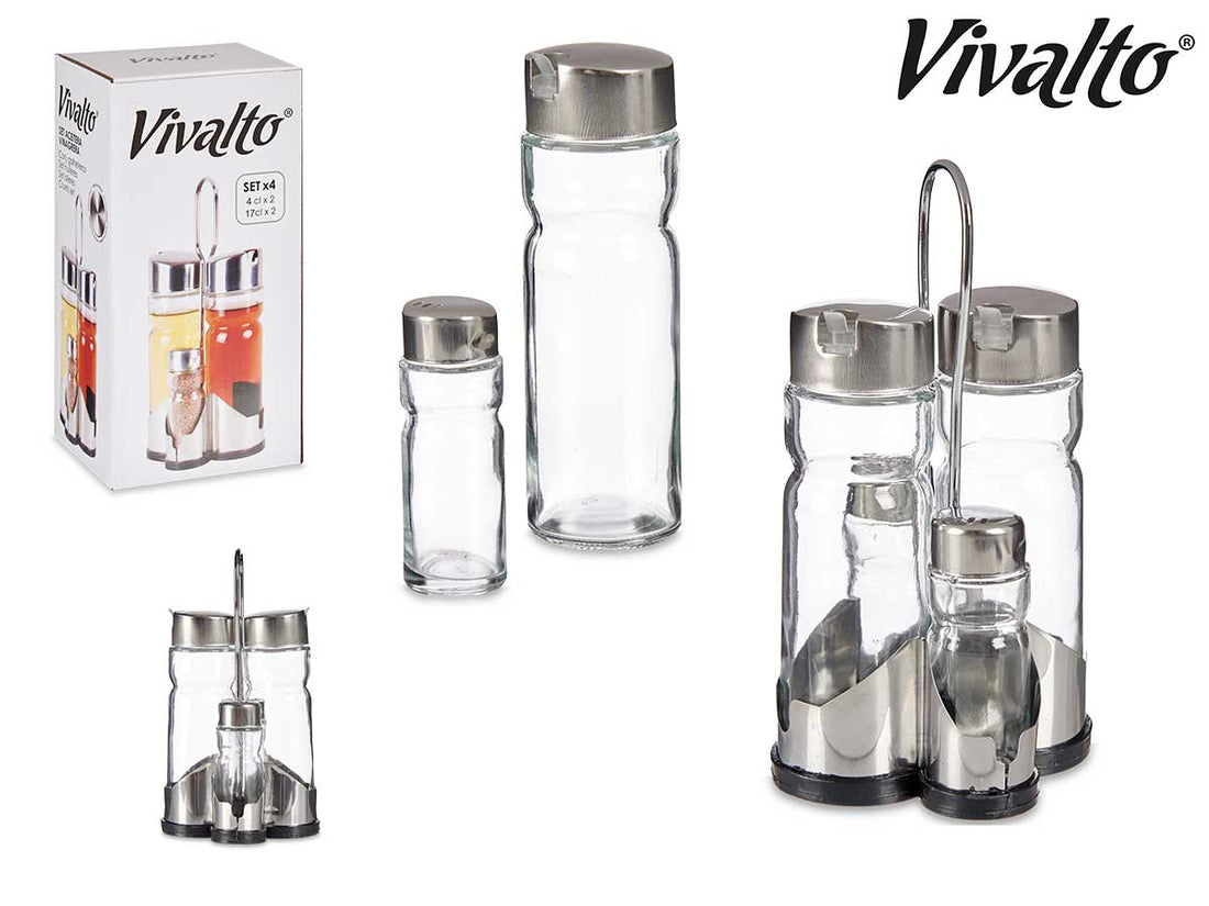 Cruet 4 Set With Stainless Steel Support