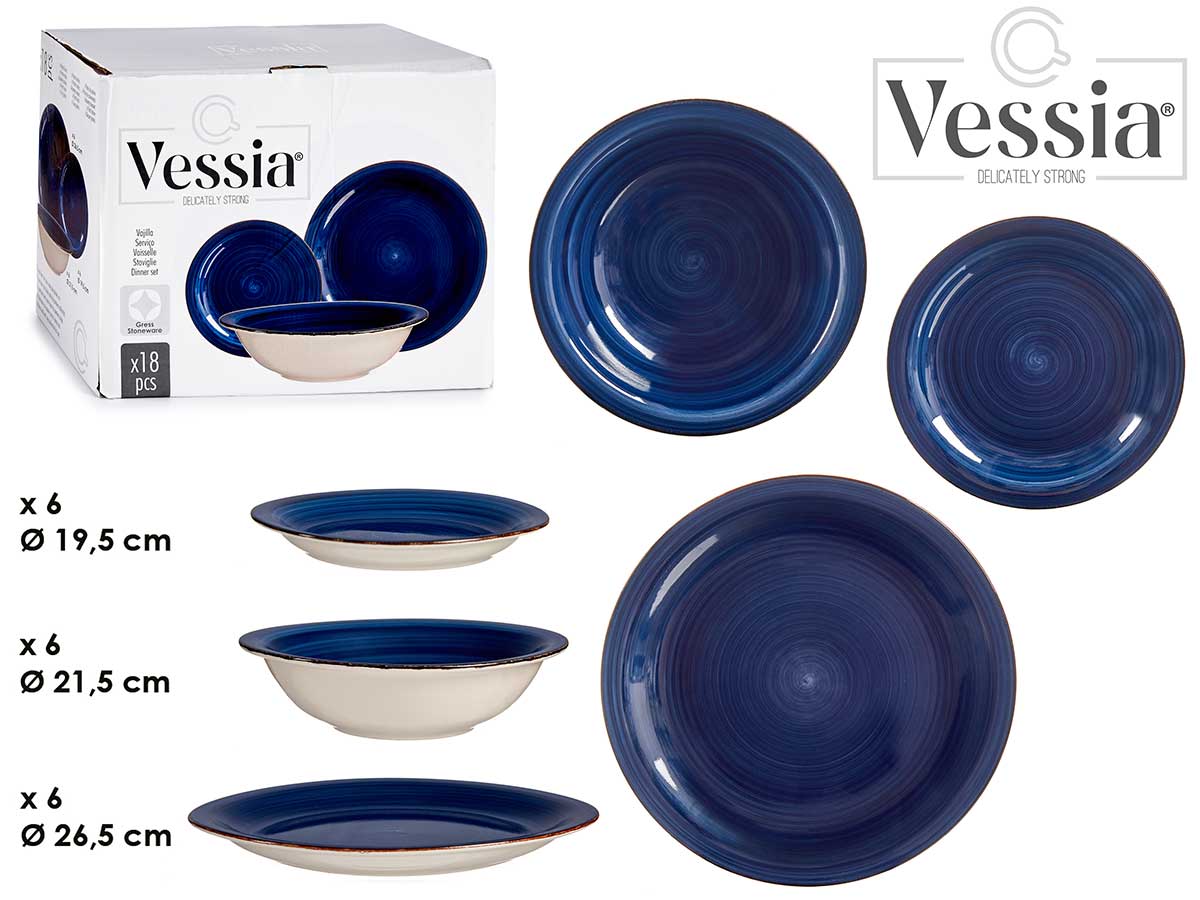 Set 18Pcs Dinner Set Dark Blue With Edge