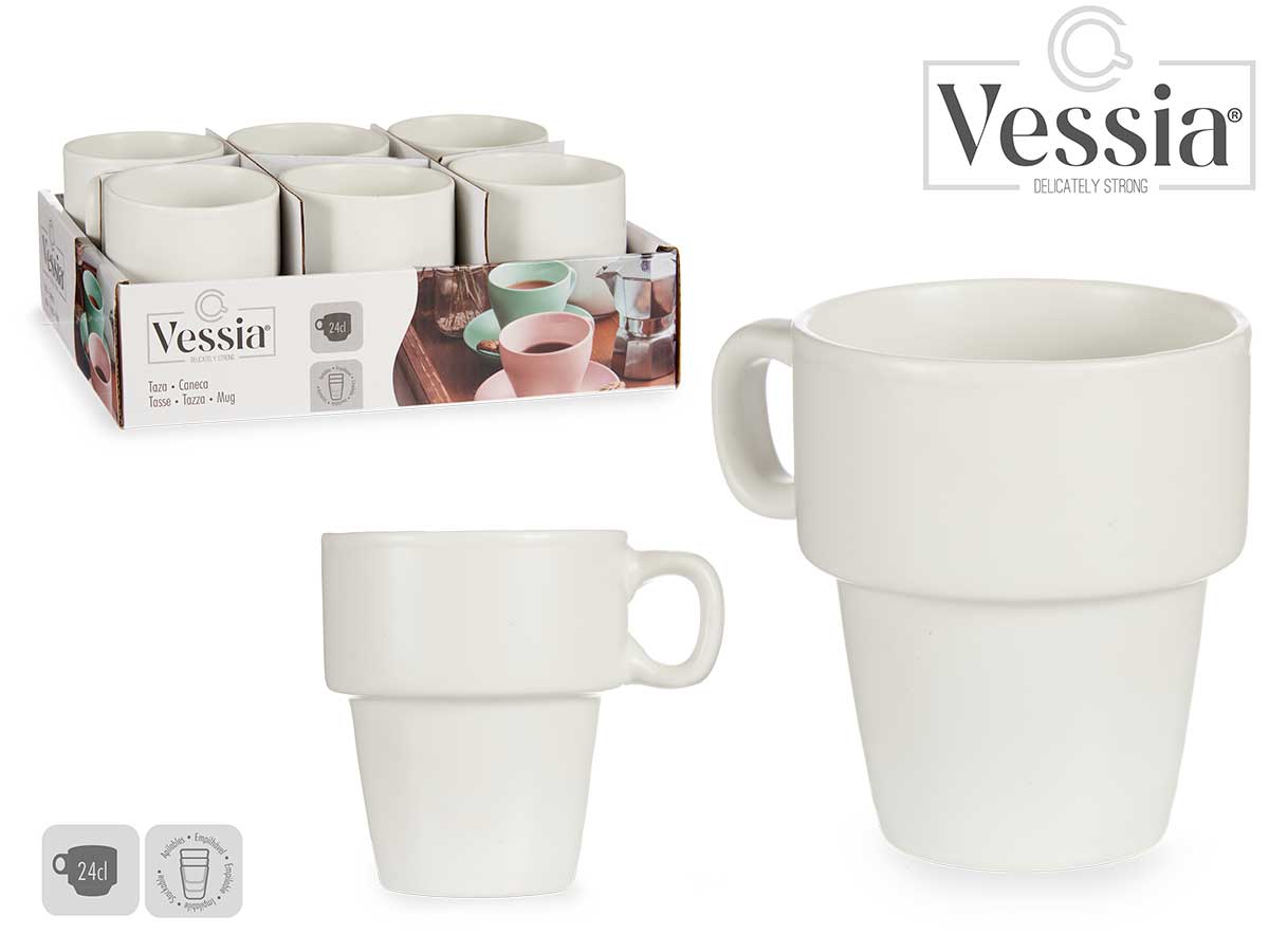 Taza Desayuno Apilable Porcelana Blanca 24Cl