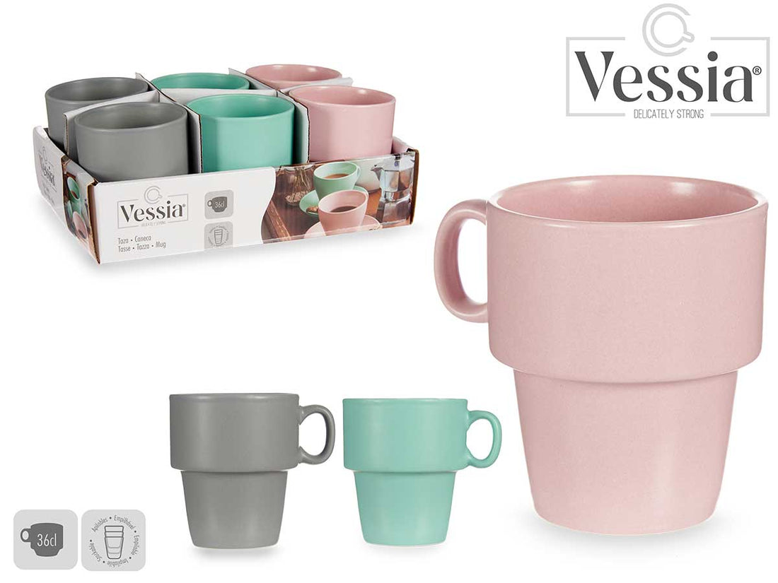 Taza Desayuno Apilable Porcelana Colores 36Cl