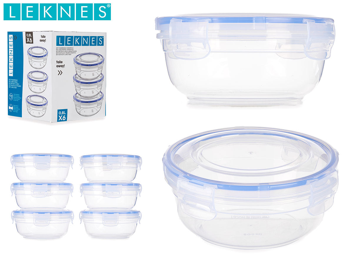 Set 6 Plastic Round Storage Container 800Ml