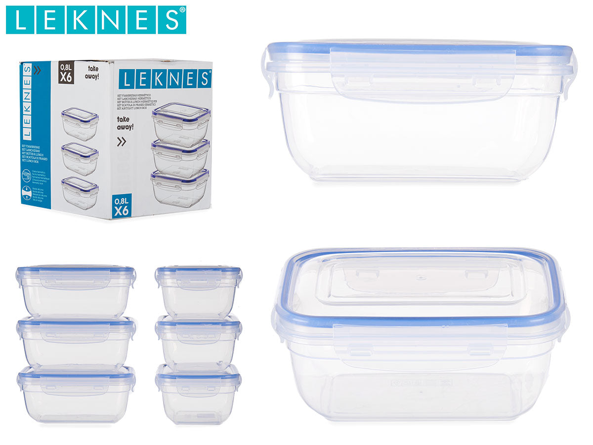 Set 6 Plastic Rectangular Storage Container 800Ml