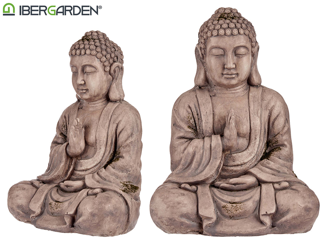 Grey Polyresin Praying Buddha