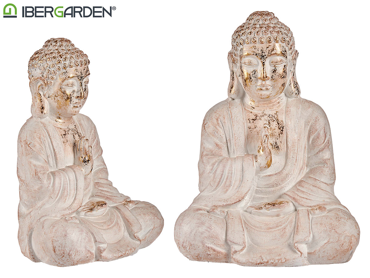 White And Gold Polyresin Praying Buddha