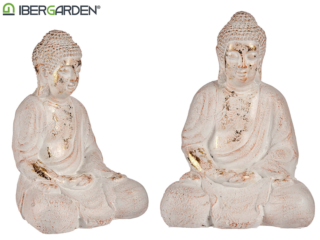 White Gold Polyresin Seated Hands Together Buddha