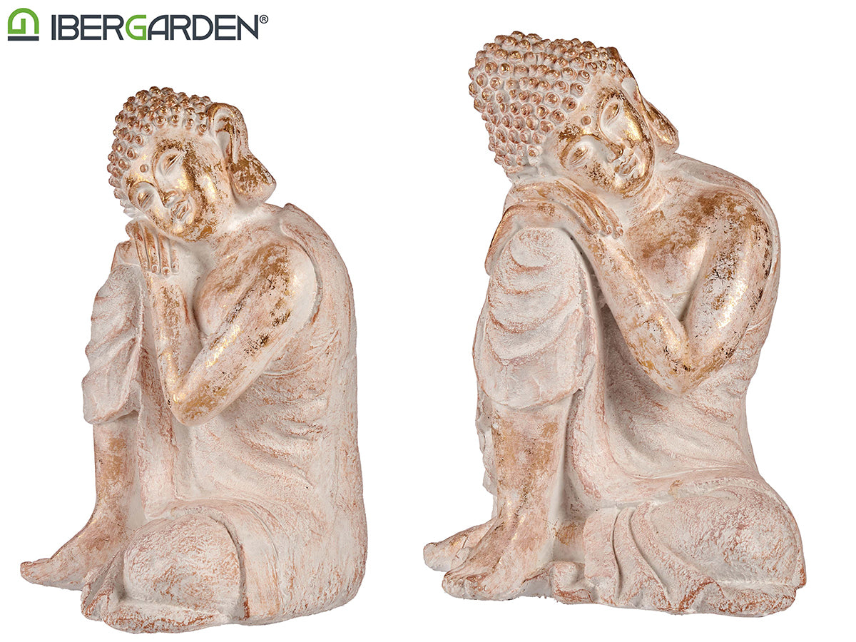 White And Gold Polyresin Relaxed Buddha