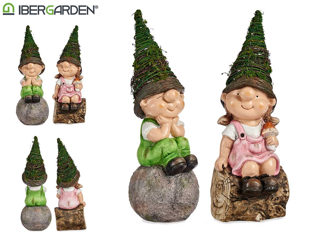 Asst 2 Polyresin Gnome com bola e tronco