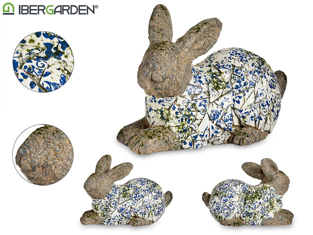 Blue Mosaic Polyresin Rabbit Figure