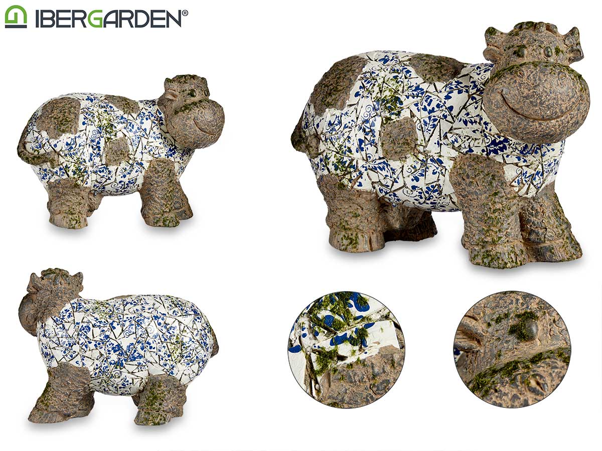 Blue Mosaic Polyresin Cow Figure