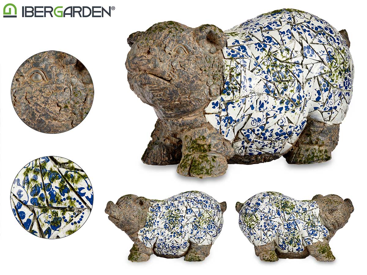 Blue Mosaic Polyresin Pig Figure