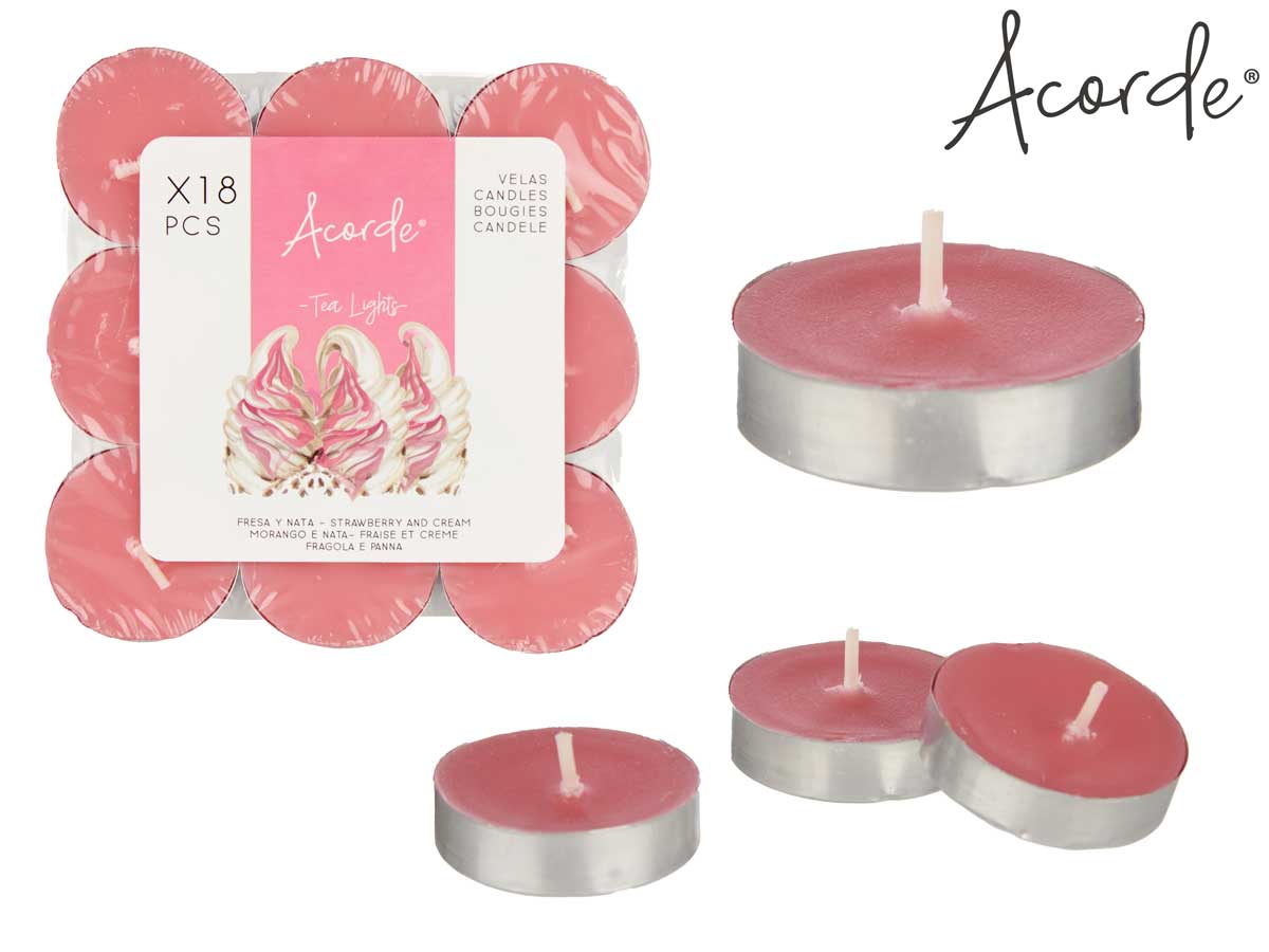 Conjunto de 18 velas de luz de chá de morango e creme