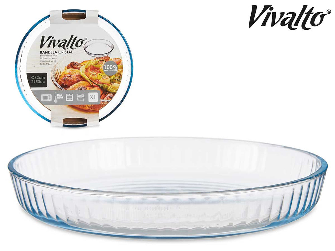 Bandeja redonda de vidro borosilicato 32 cm