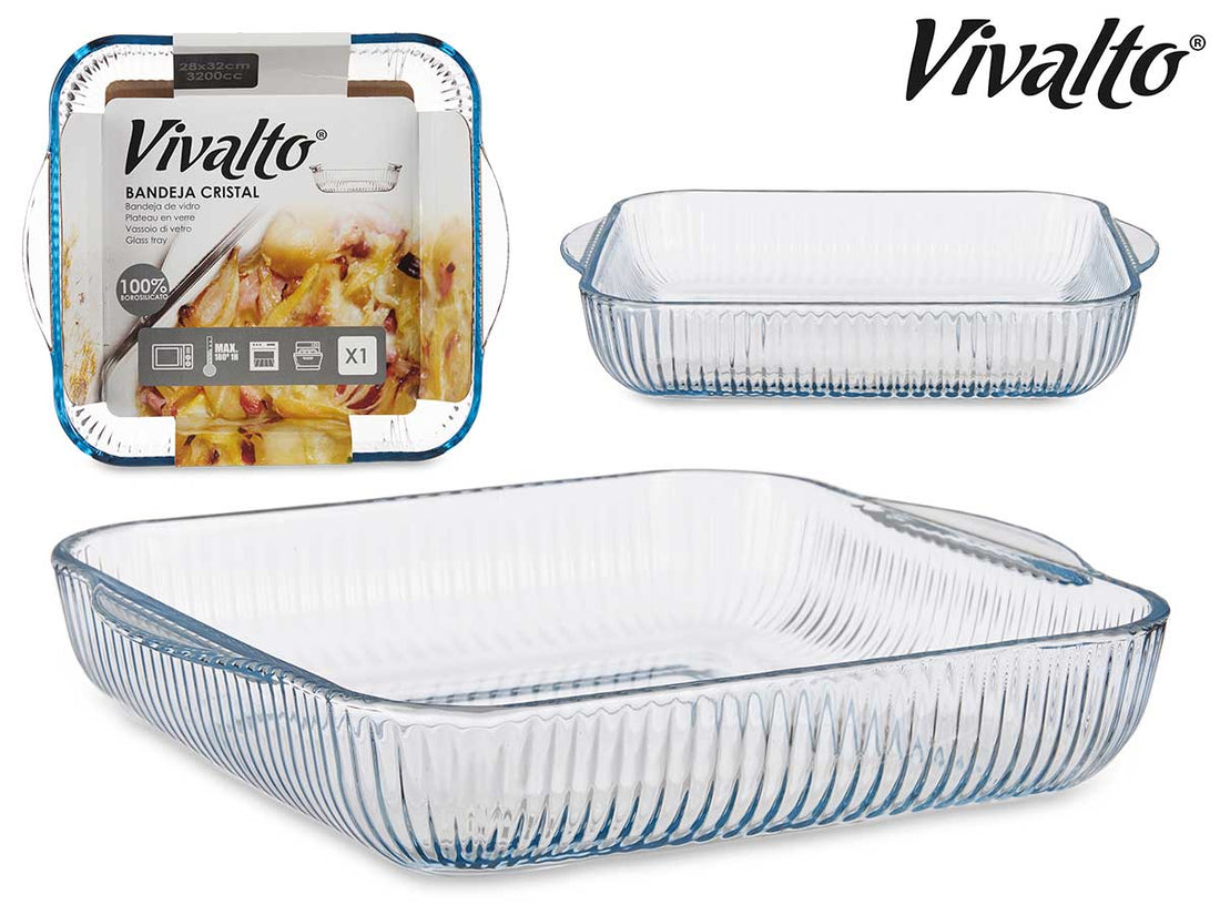 Bandeja Cristal Borosilicato Óptica Cuadrada 32 cm