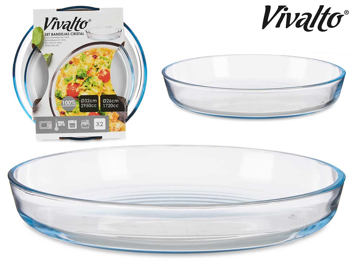 2 Borosilicate Round Glass Trays Set