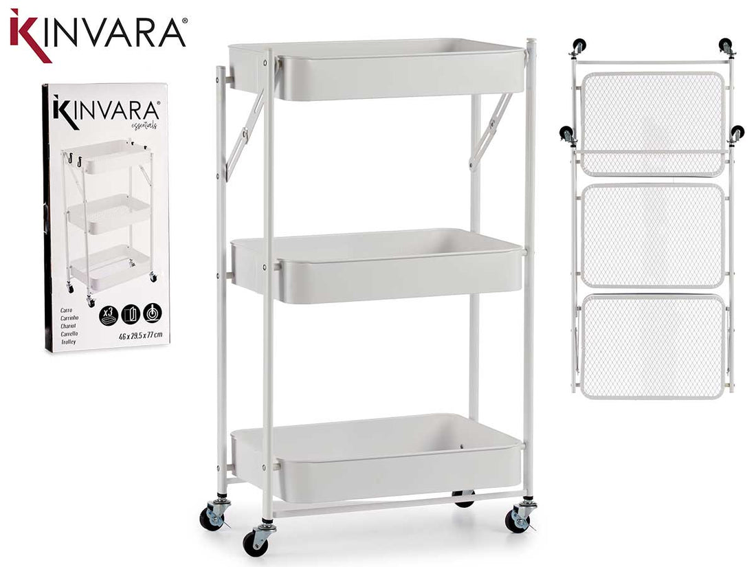 3 Tier Foldable White Storage Cart
