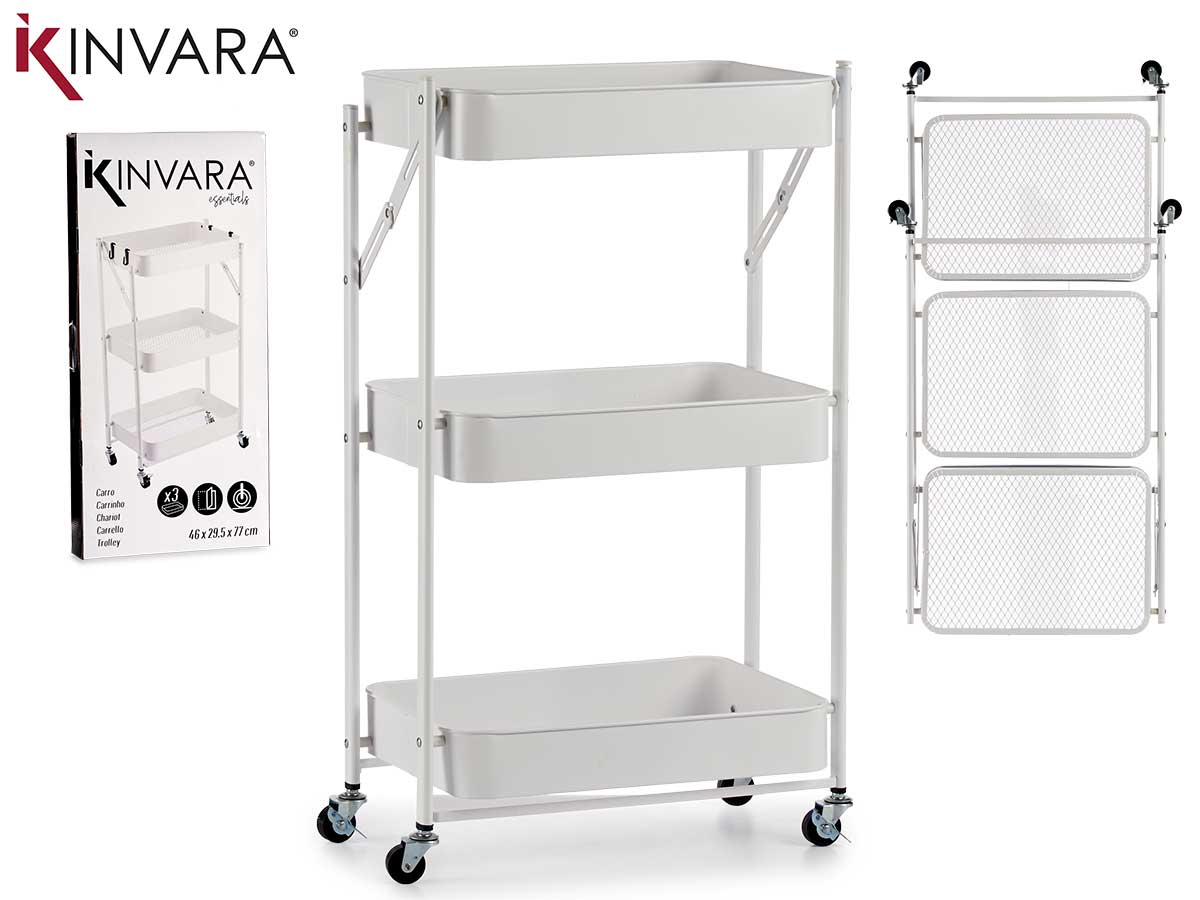 3 Tier Foldable White Storage Cart