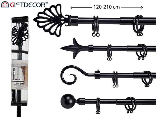 Barra de cortina preta 120-210 cm Mix 4 Tops