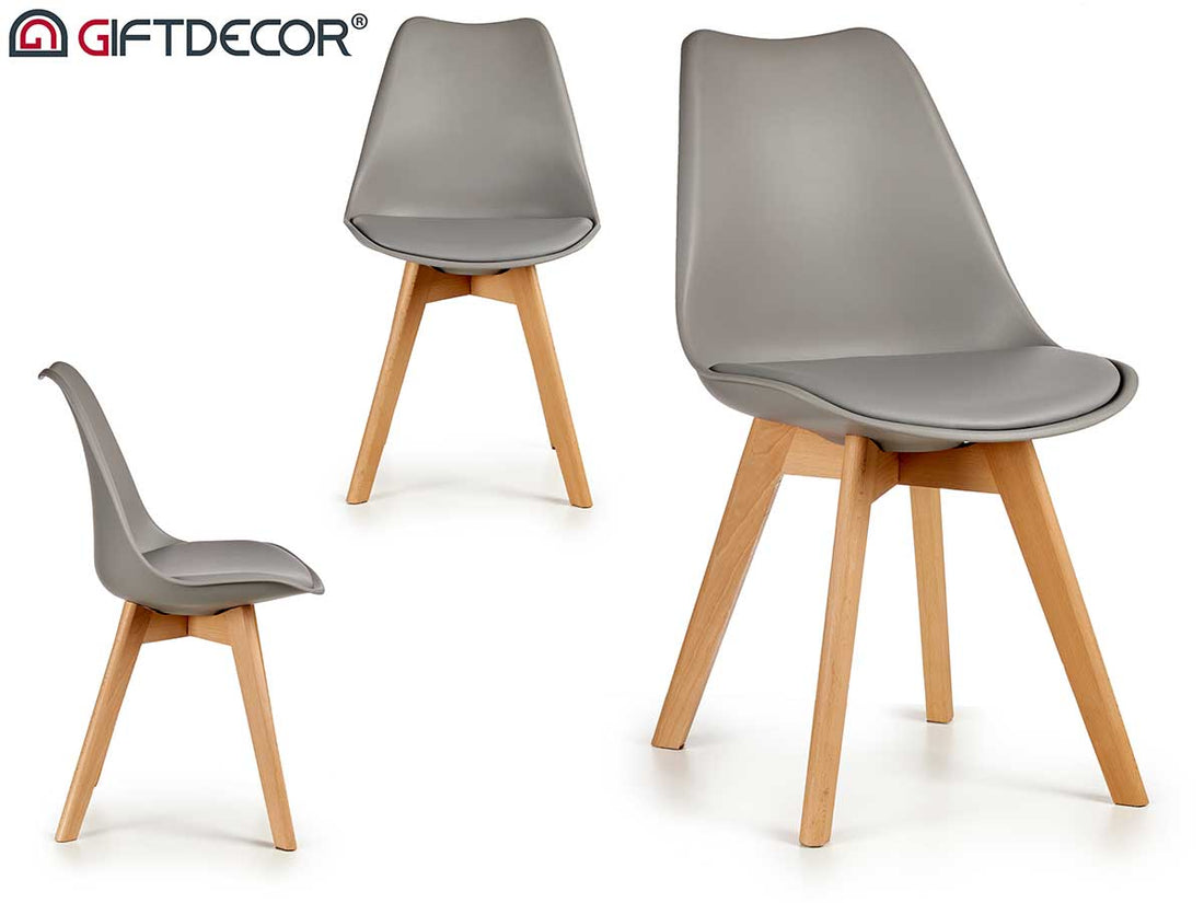 Plastic Chair With Wood Legs Grey