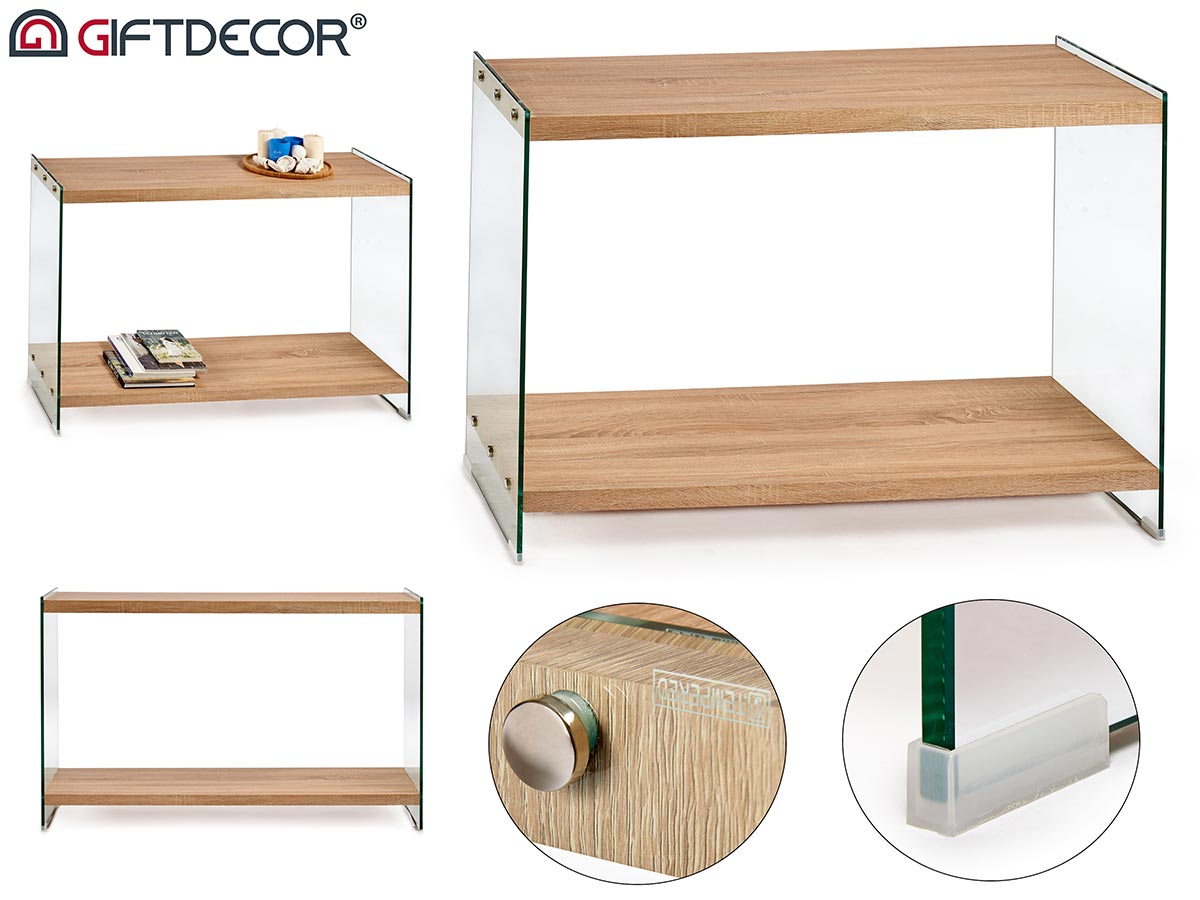 Receiver Double Layer Table Glass And Wood