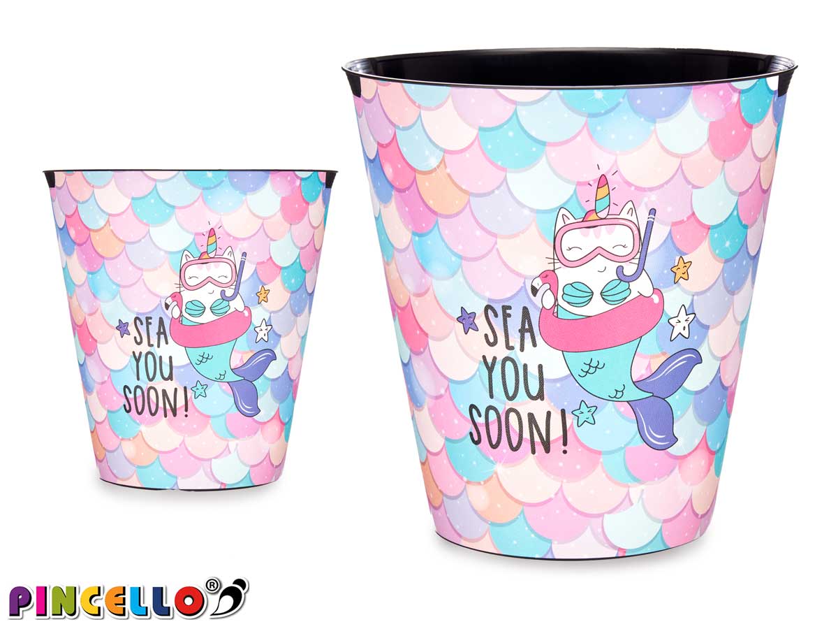 Round Plastic Catunicorn Wastepaper Basket