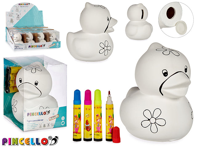 Cerâmica Duck Moneybox com 4 canetas com ponta de feltro