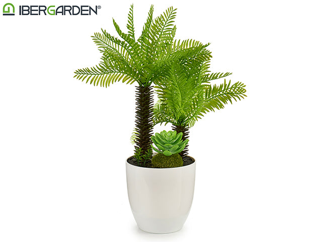 Artific Palm 2Stem White Flowerpot 33Cm