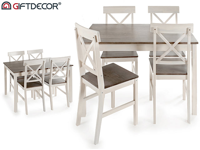 Set Table 4 Chairs Gray And White Wood