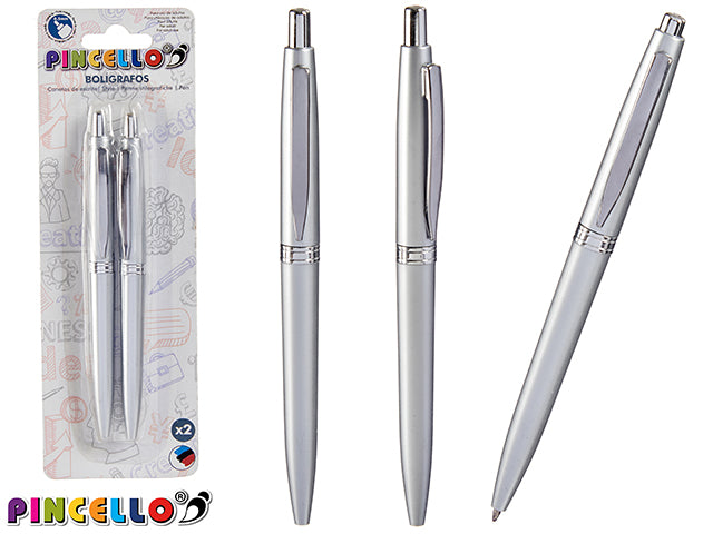 Set 2 Silver Pens With Push-Button