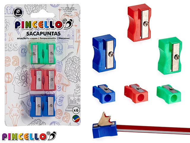 Set 6 Square Pencil Sharpener 3 Colours