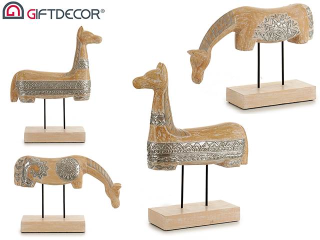 Set Wooden 2 Horses Silver Finish