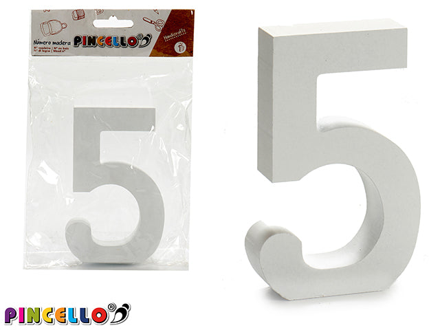 Wooden Number 5 White Color 2X11Cm