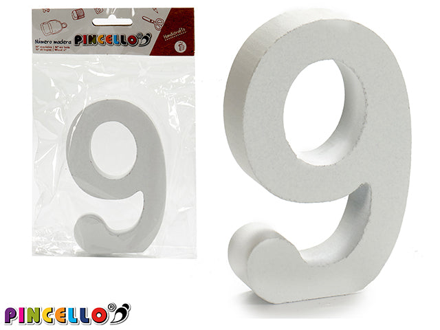 Wooden Number 9 White Color 2X11Cm