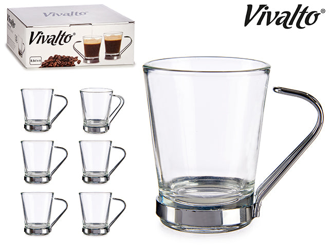 Conjunto de 6 copos de café com alça de metal 85 ml