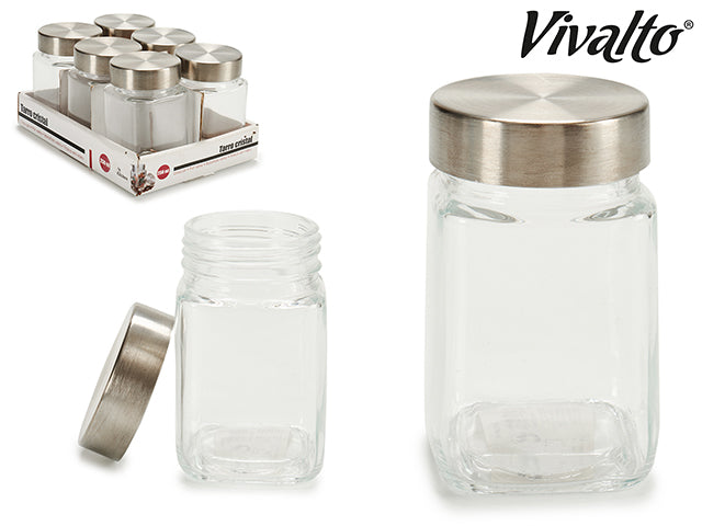 Pote De Vidro Transparente Quadrado Com Aço Inox 250 ml