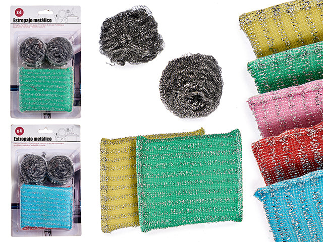 Set 4 Round Sponge Scourer Metallic