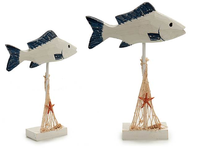 Wooden Decoration Fish With Net Base Big