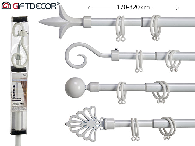 Barra de cortina branca 170-320 cm Ass 4 Tops