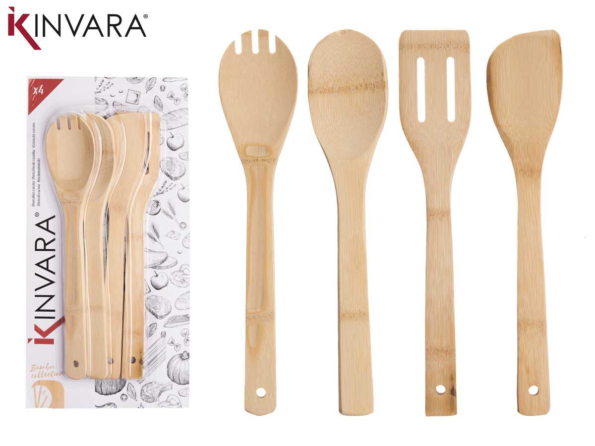 Set 4 Utensilios Cocina Bambú 30Cm