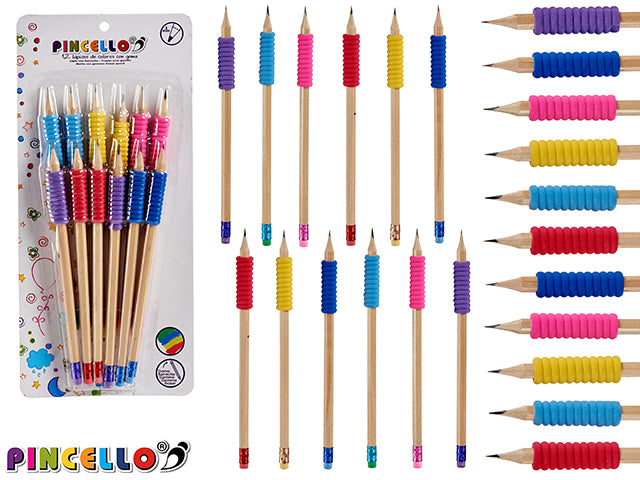 Set 12 Wooden Pencils With Rubber Assort Col