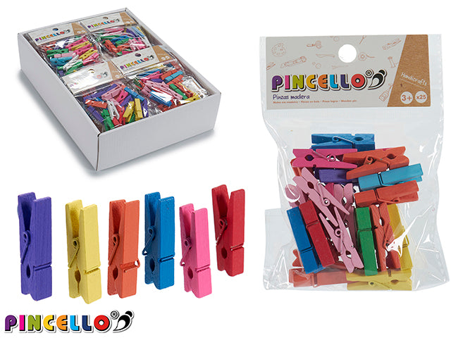 Set 25 Handicrafts Wooden Pegs Mix Col