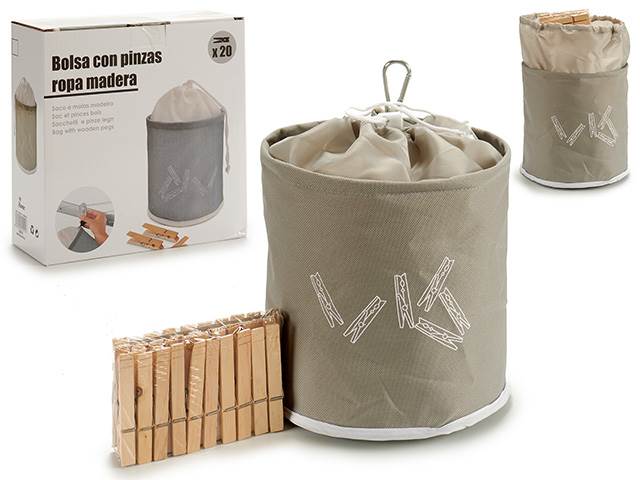 Set Peg Bag With 20 Wooden Pegs Mix 2 Co