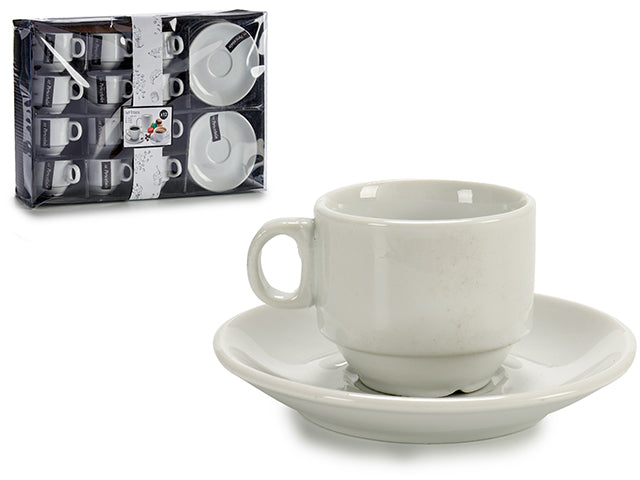 Set 12 Tazas Café Porcelana Apilables