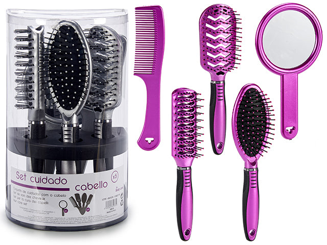 Set 4 Hair Brushes And Mirror