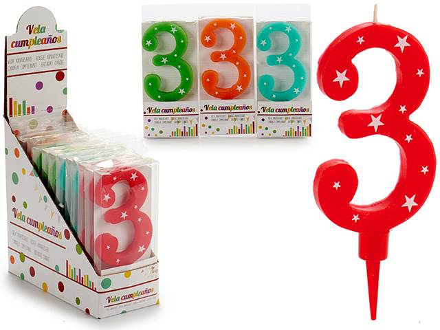 Birthday Candle Big Numbers 3 Mix 4 Col